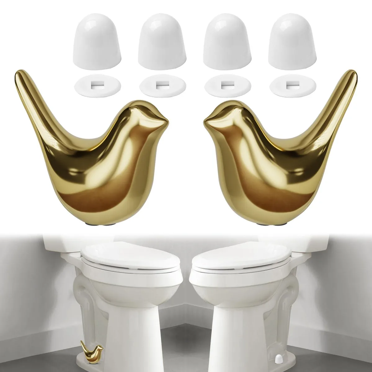  Ceramic Gold Bird Toilet Bolt Covers 2 Birds 4 Caps — product photo