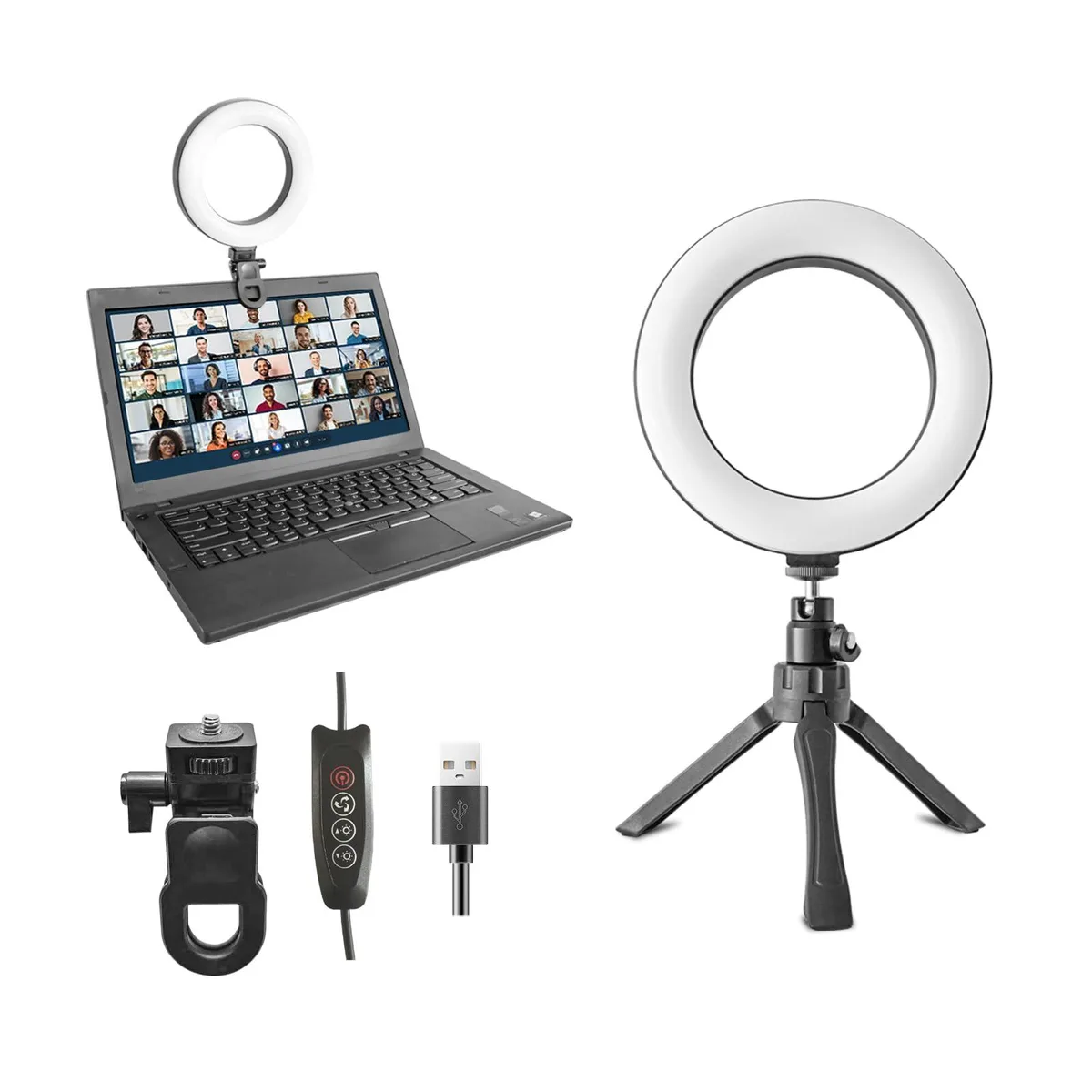  Neewer 6" Ring Light Kit 5-Color 10-Level 72 LED USB 5" Tripod Clamp — product photo