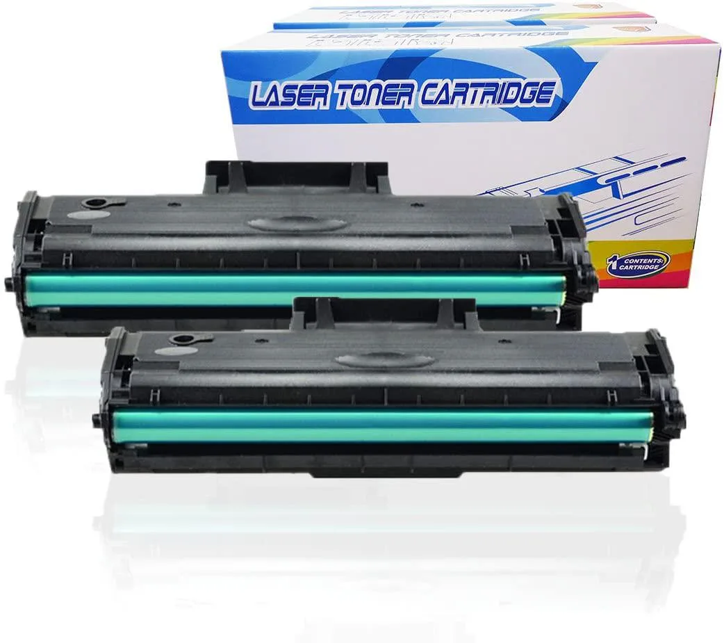 Two black rectangular toner cartridges in sealed packaging