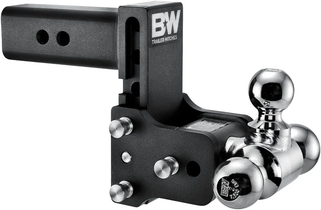 Black adjustable tri-ball trailer hitch for 2.5 inch receiver with 18000 GTW rating