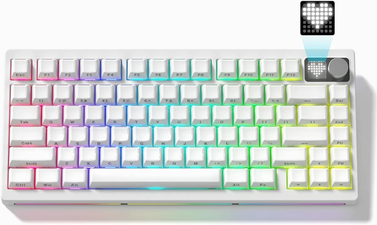 TUKO TUKO 75% Wireless Mechanical Gaming Keyboard with Knob &amp; Dot-matrix Display MT75-White — product photo