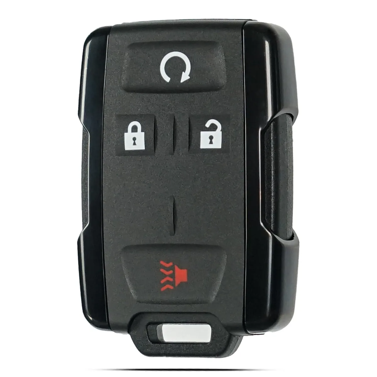 Black plastic four-button key fob shell case, empty interior