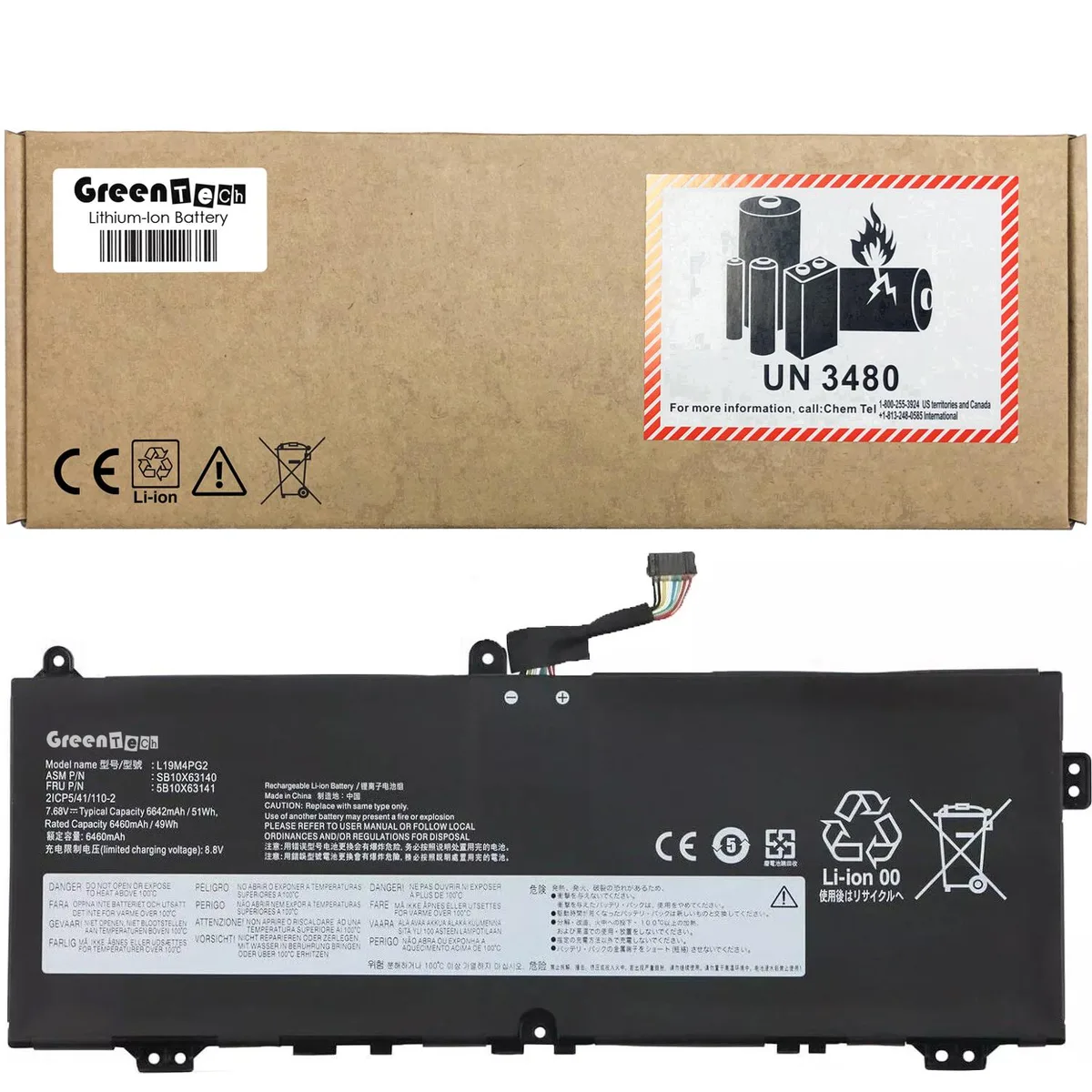 GreenTechLLC GreenTechLLC L19M4PG2 5B10X63141 laptop battery 7.68V 51WHR 6642mAh 4 cell black — product photo