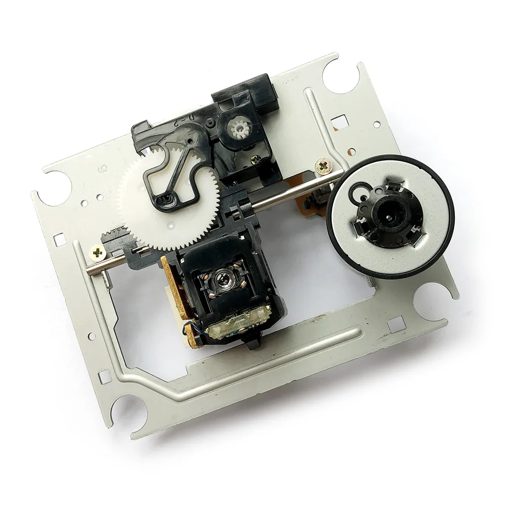 Compact rectangular laser pickup assembly with exposed lens and circuit board, silver metal housing