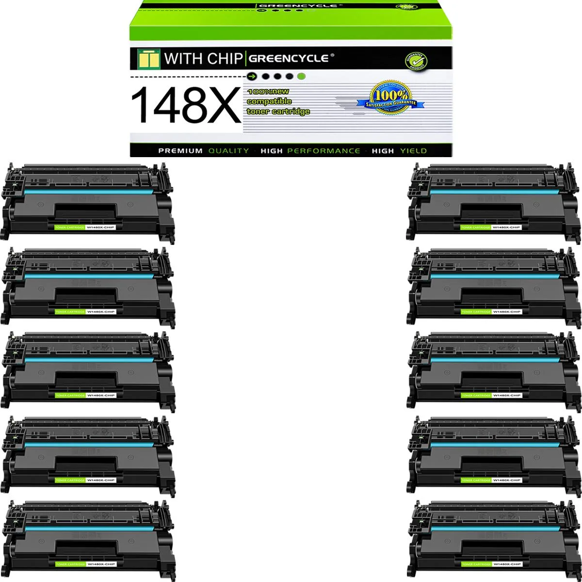 GREENCYCLE GREENCYCLE 148X W1480X Black Toner Cartridge 10 Pack 9500 Pages — product photo