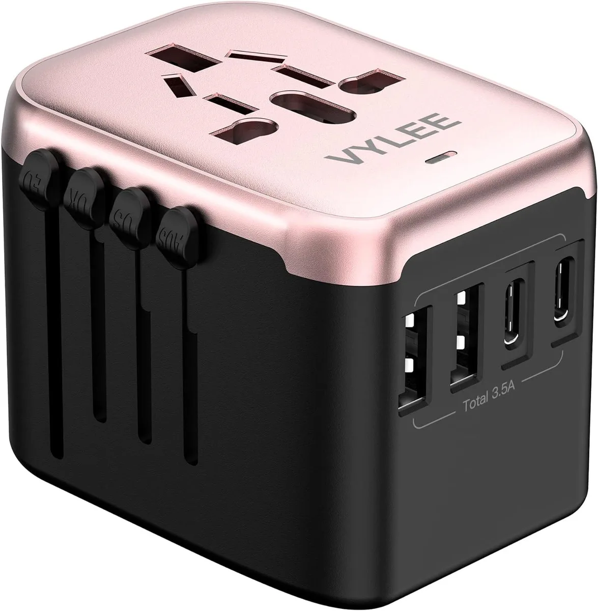 BFKK BFKK 5 in 1 Travel Adapter Rose Gold straight blade plug — product photo