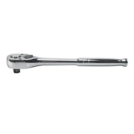 Klein Tools 1/2-inch drive 72-tooth round head ratchet, 10-inch chrome finish