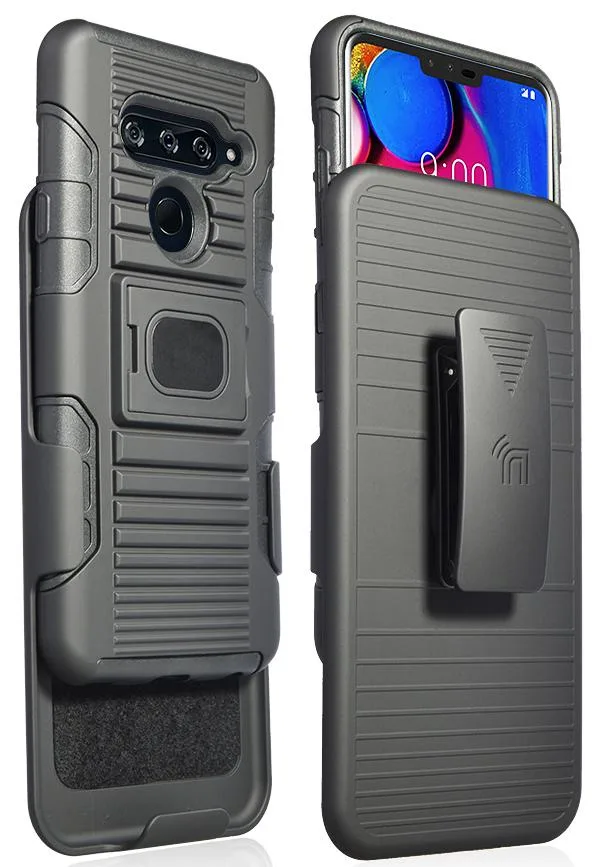 Nakedcellphone Nakedcellphone Magnetic Grip Ring Stand Case + Belt Clip Holster for LG V40 ThinQ Black — product photo