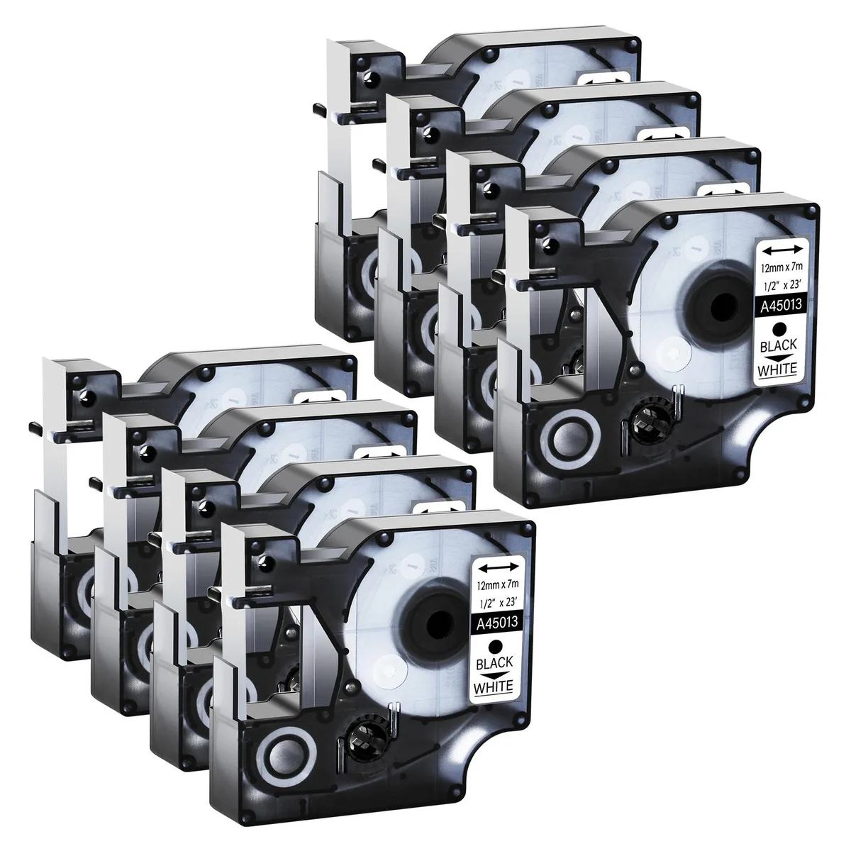 GREENCYCLE GREENCYCLE 8 Pack D1 Label Tape 12mm 23ft Black on White — product photo
