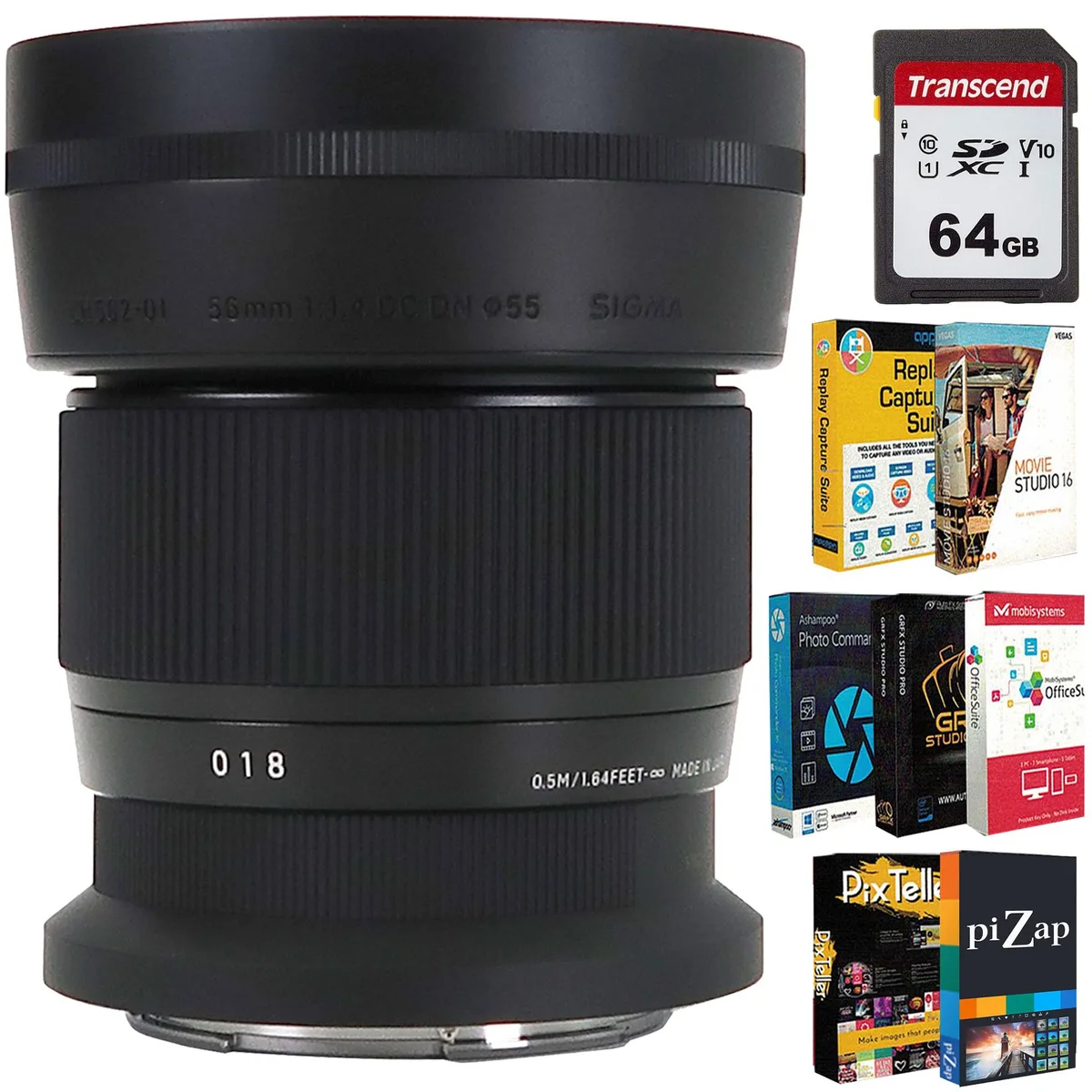 SIGMA SIGMA 56mm f/1.4 DC DN Contemporary Nikon Z kit with 64GB card and editing software — product photo