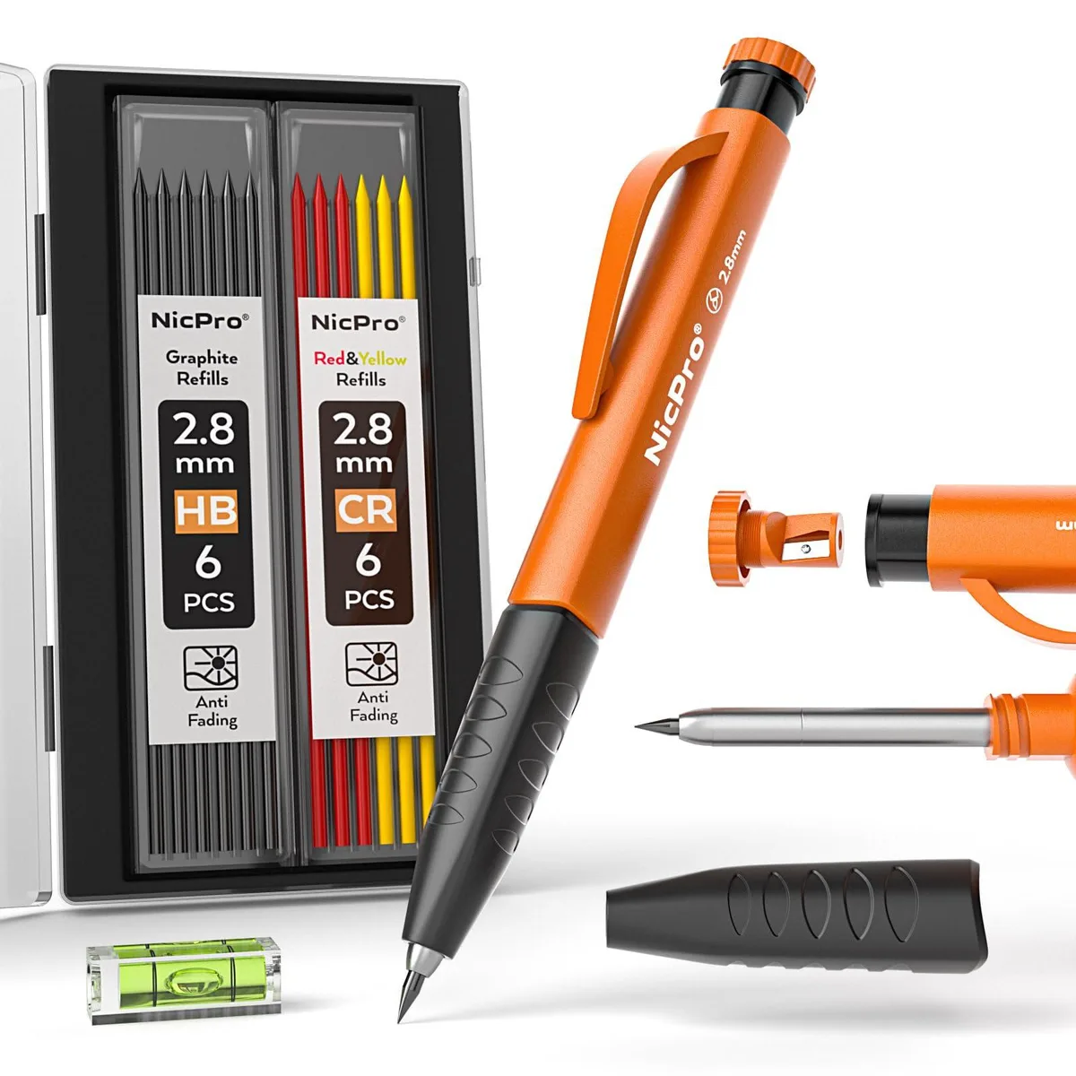 Blue Logitech MG556 carpenter pencil set with leather finish, removable grip, built-in sharpener