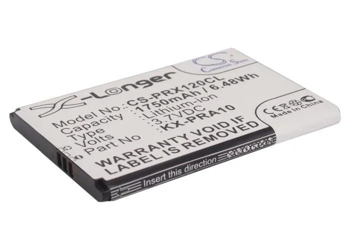Rectangular Cameron Sino replacement battery, dark plastic casing, labelled KX-PRA10