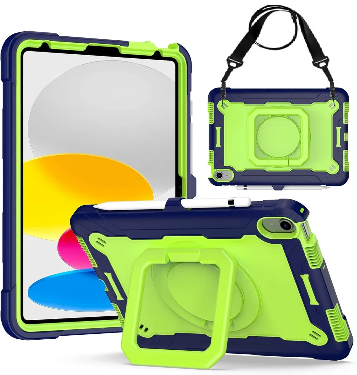 anicestore anicestore iPad Case 11th/10th Gen 11/10.9 Inch 360 Ring Stand Shoulder Strap Blue/Green — product photo