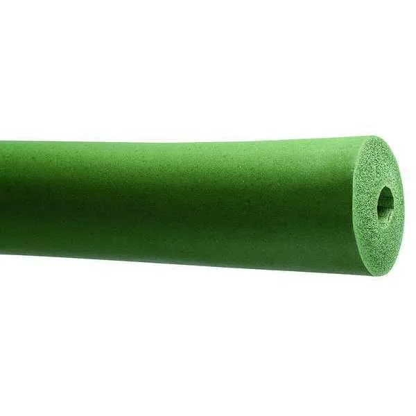 Green flexible foam pipe insulation tube, unslit, 6 ft length