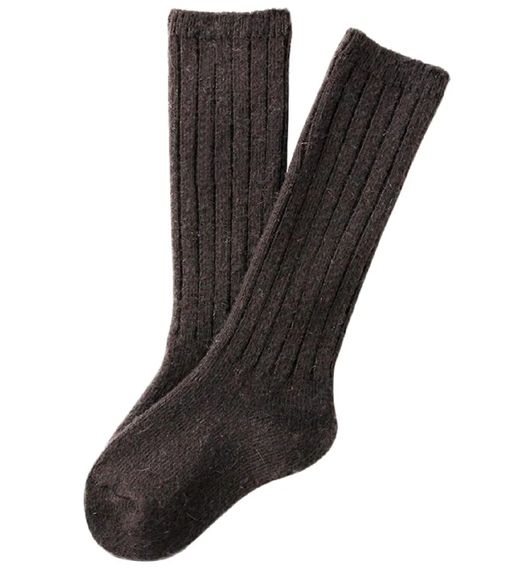 Dark brown knee-high wool-blend socks, size 0-2Y