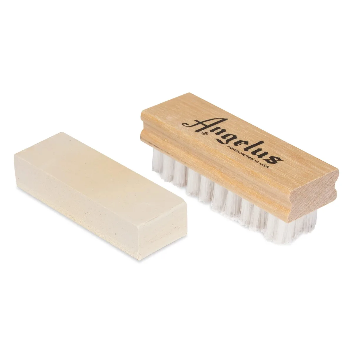 Yellow suede cleaner kit with eraser block and nylon brush