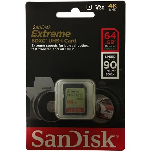 SanDisk SanDisk 64GB SDXC Class 10 U3 V30 40/90MB/s memory card — product photo