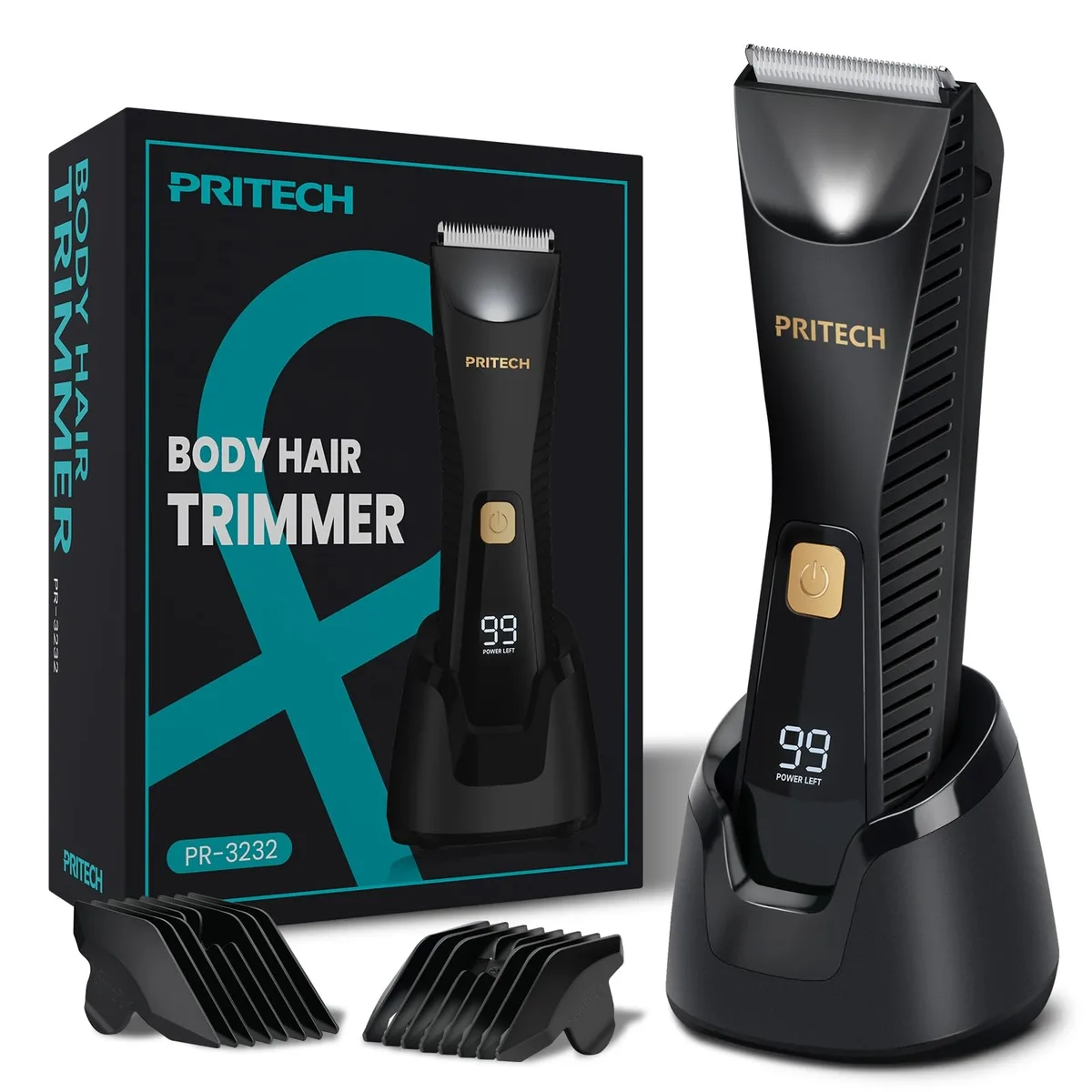 Black five-head ceramic body shaver with standing charging base