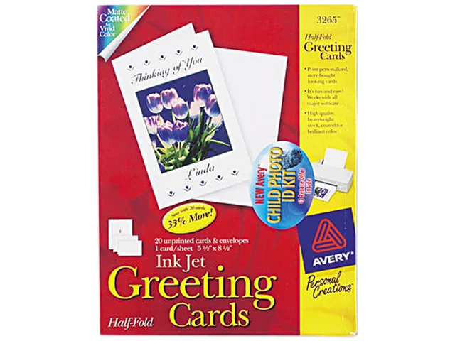 Box of 20 white matte half-fold greeting cards