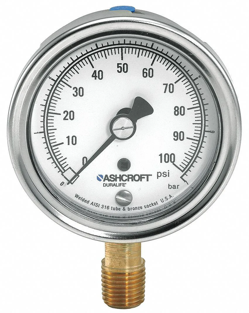 Ashcroft 251009 stainless steel compound gauge with 2 1/2 inch dial and 1/4 NPT bottom connection