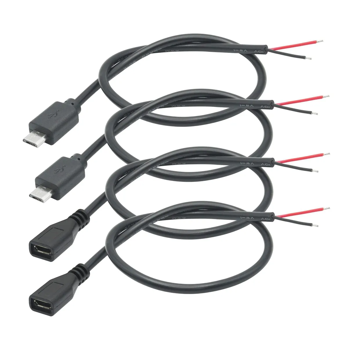 Vszerda Vszerda Micro USB Male &amp; Female 2 Pin Bare Wire 30cm 22AWG 4 Pack — product photo