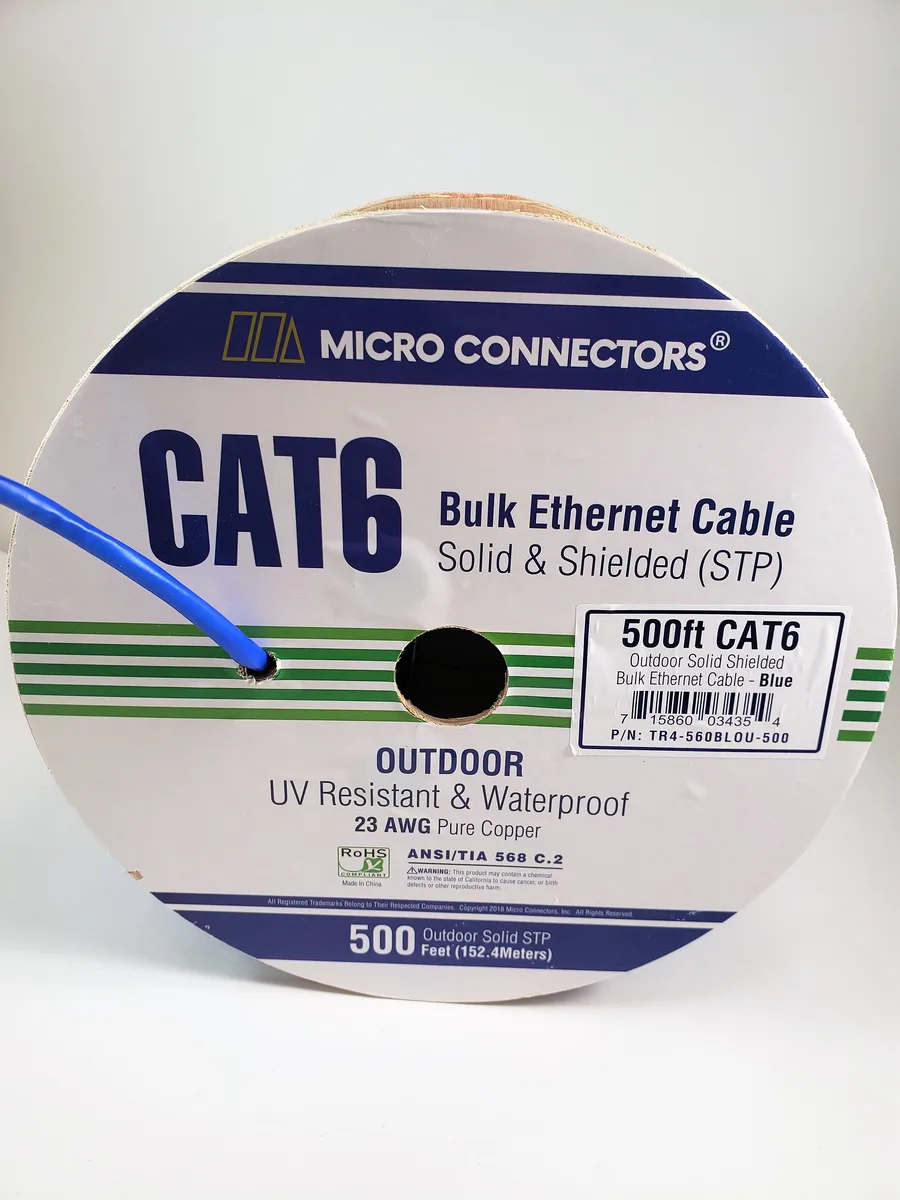 Micro Connectors Micro Connectors CAT6 500FT STP 23AWG Outdoor Blue — product photo