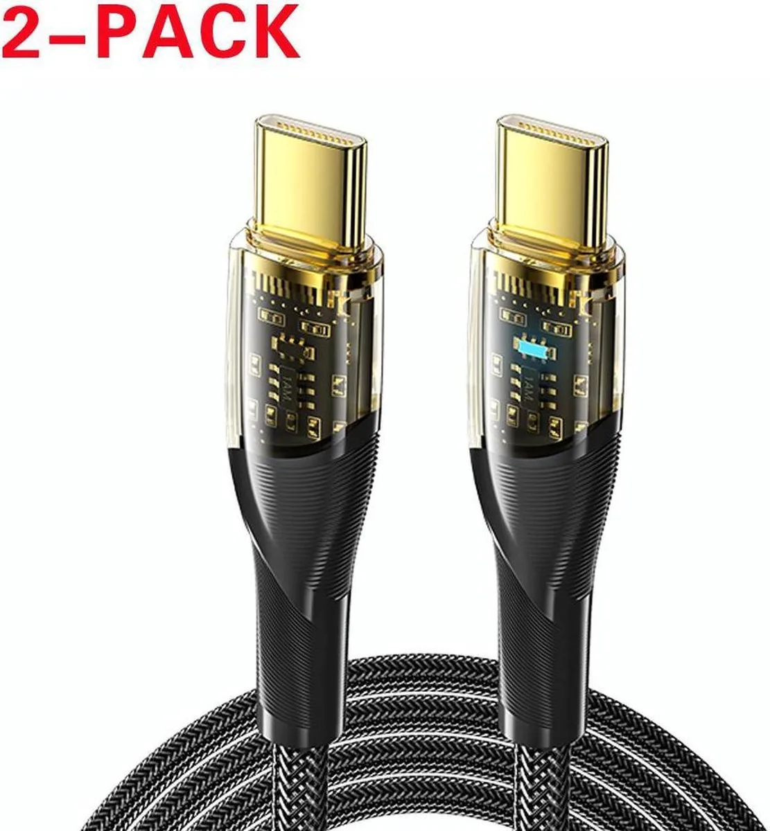 SMUGDESK SMUGDESK USB C to USB C Cable 100W 5A 6.6ft 2-pack Transparent Shell Zinc Alloy Nylon Braided — product photo