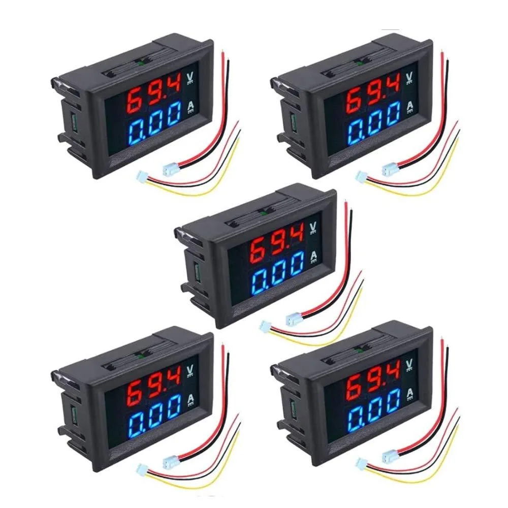 5PCS 0.28" Volt Amp Meter DC 100V 10A Waterproof Red-Blue measurement tool — product photo