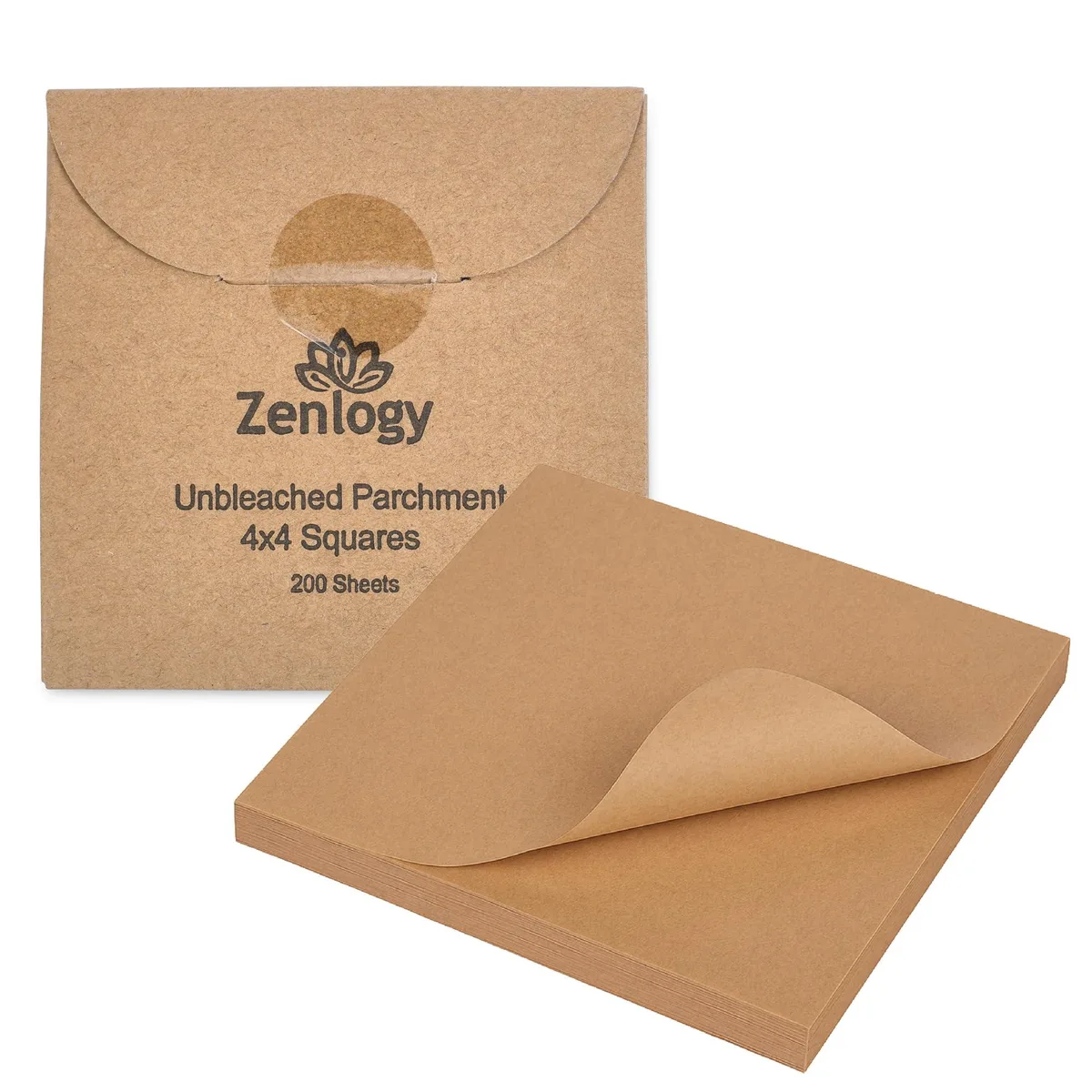Stack of 200 unbleached brown parchment squares, 4.3 inches each