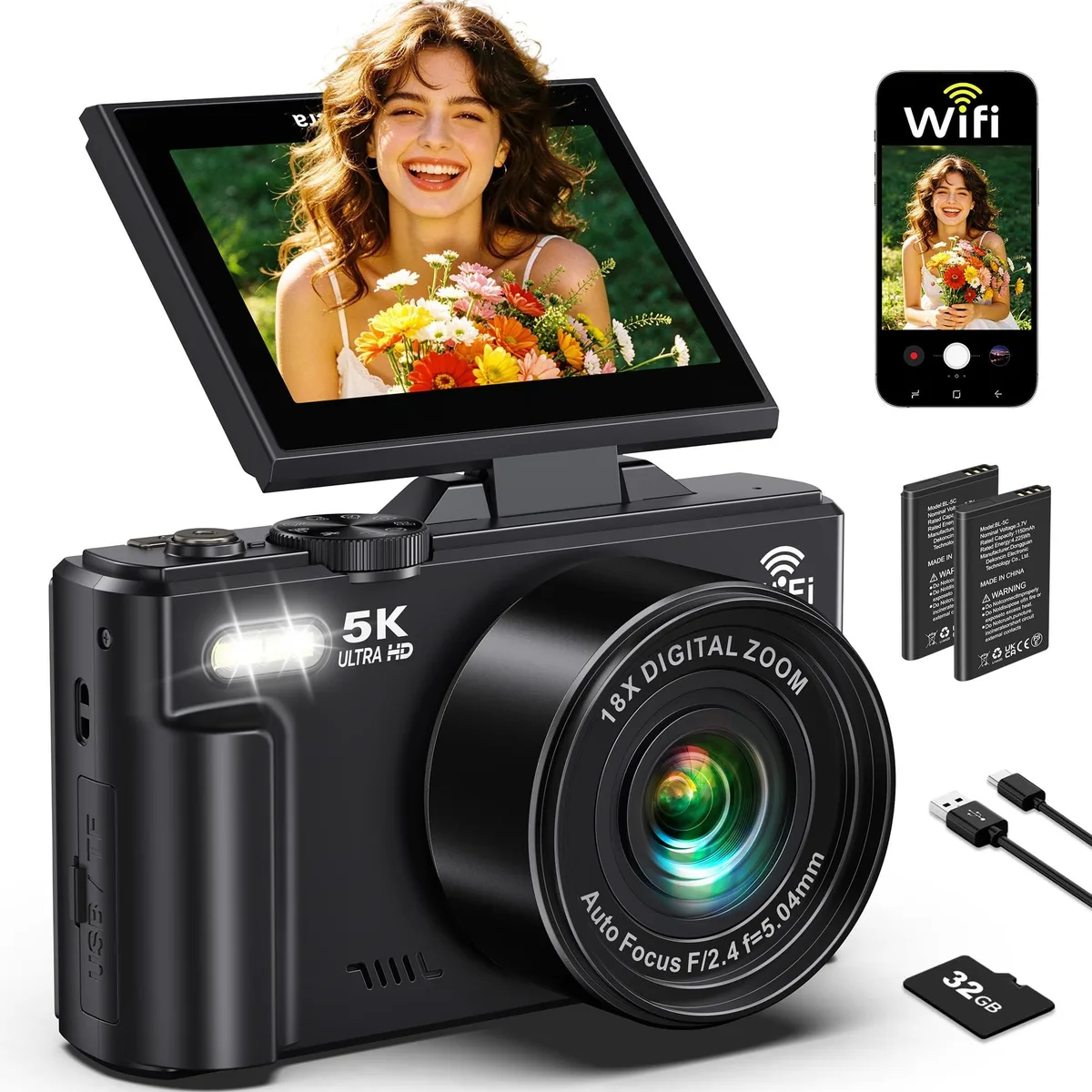  Demofit DC080 75MP 3.1x Zoom 3.0" Flip Screen Point &amp; Shoot Camera — product photo