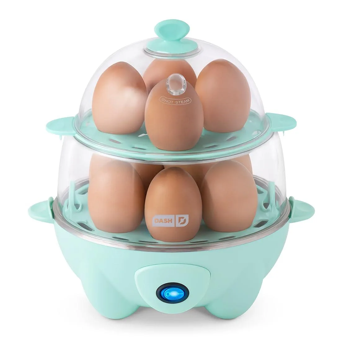 Aqua electric egg cooker with 12-egg boiling tray and accessories