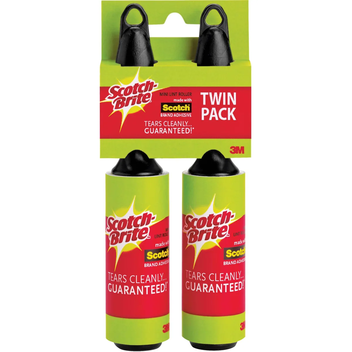 Two mini lint rollers with ergonomic handles, 30 sheets each, 8.5 ft total