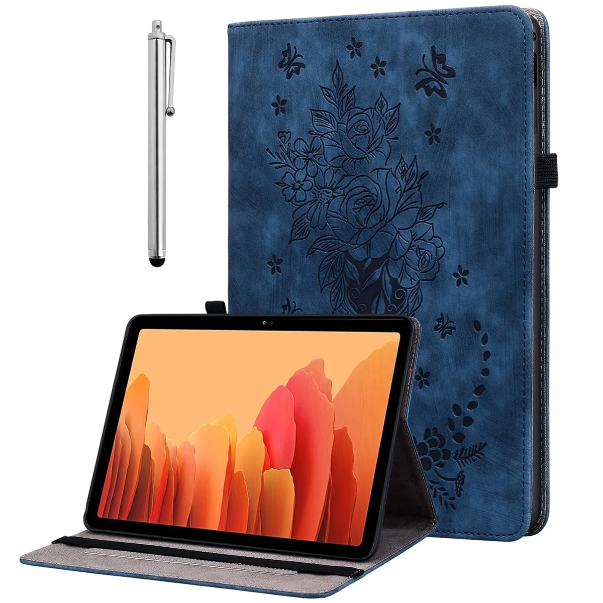 Blue folio case for 11 inch 2023 Pixel Tablet with stand and pen holder