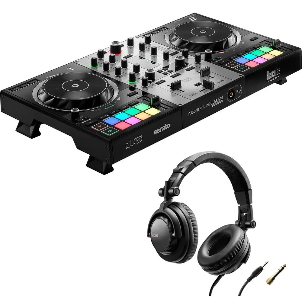 Hercules Hercules DJControl Inpulse 500 DJ Mixer Limited Edition Silver Bundle with HDP DJ45 Headphones — product photo