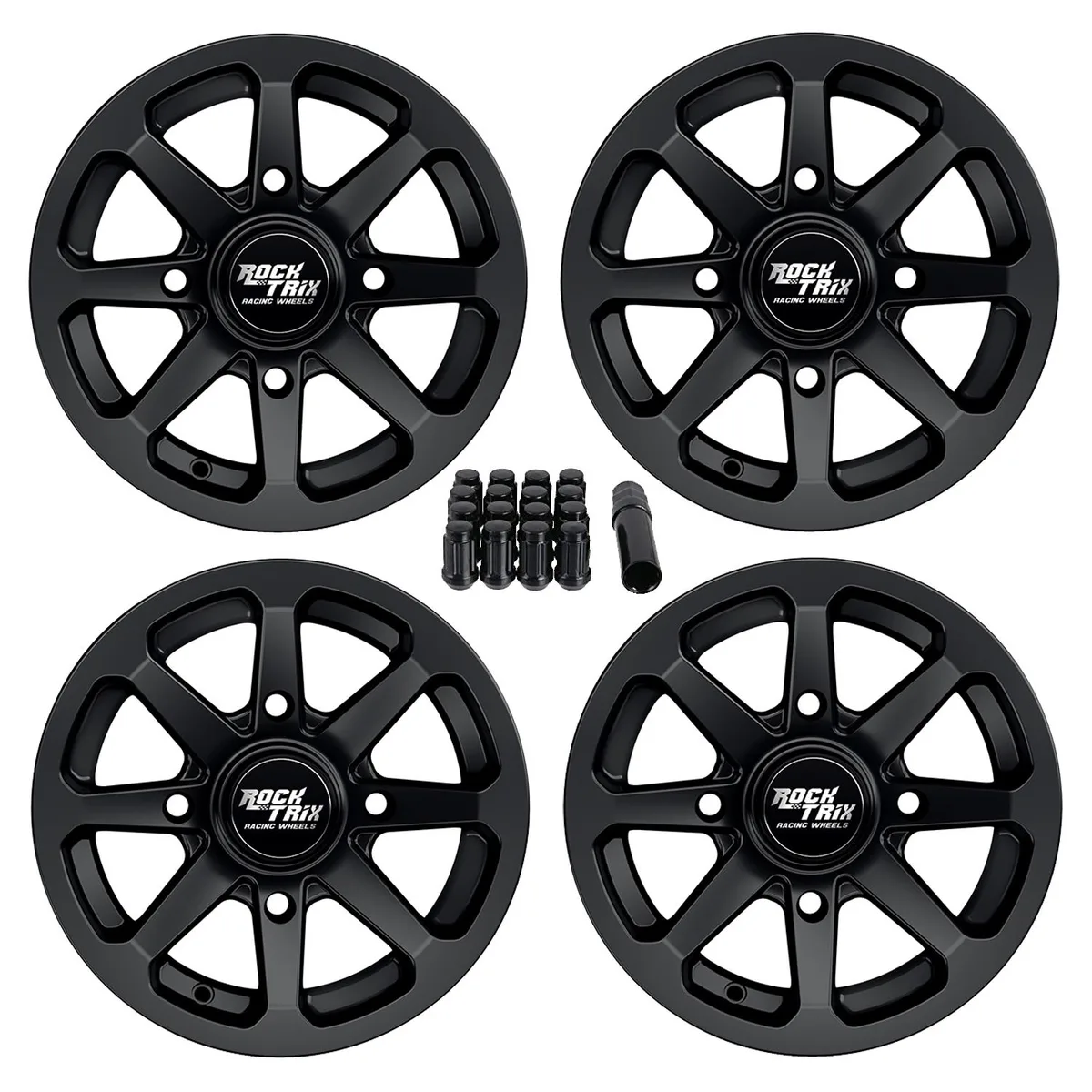 RockTrix RockTrix RT102 12x7 ATV Wheels 4x110 Matte Black 5+2 Offset — product photo