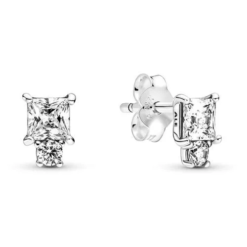 PANDORA PANDORA Sparkling Round &amp; Square Earrings Silver Tone — product photo