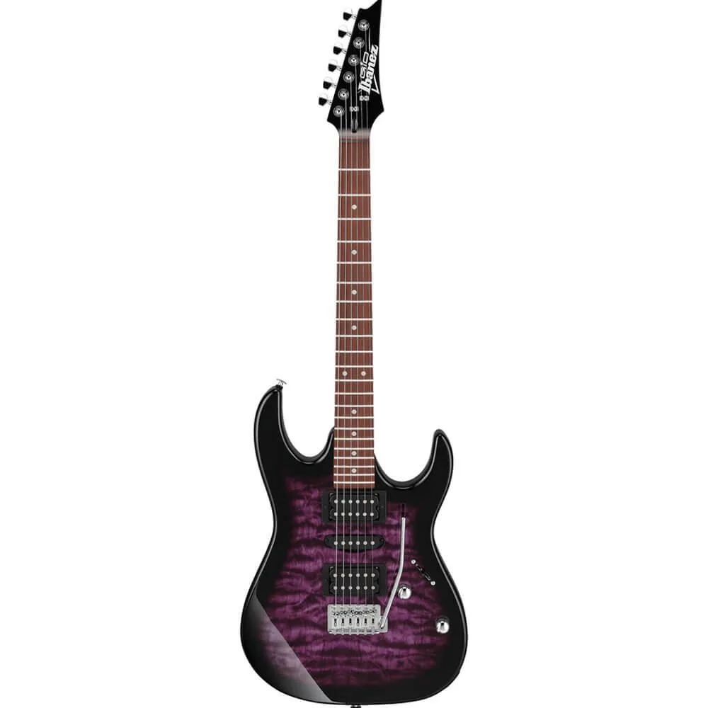 Ibanez GRX70QATVT Gio electric guitar in transparent violet sunburst finish