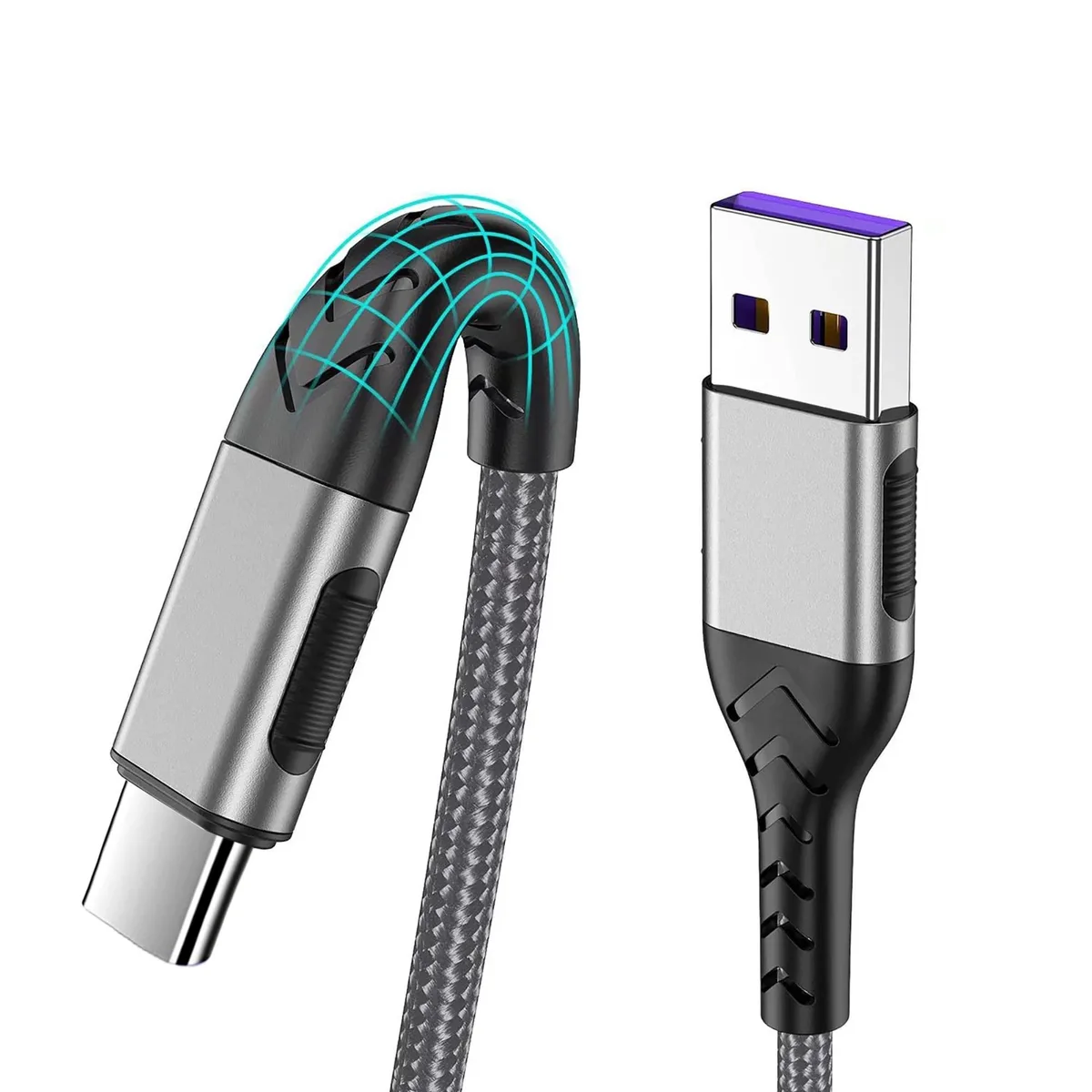Two silver braided USB-A to USB-C cables, ten feet long