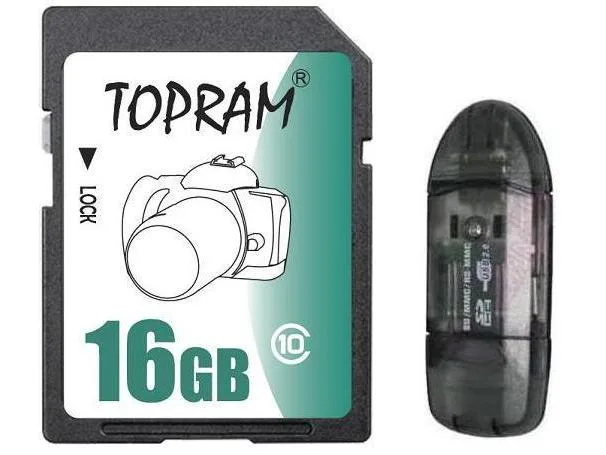 TOPRAM TOPRAM TRSD16GC10R1BLK 16GB SDHC Class 10 memory card with USB 2.0 reader — product photo