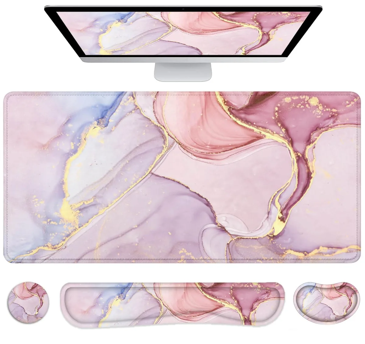  Lateefah 4-in-1 Mouse Pad Set 35.4x15.7in Pink Marble — product photo