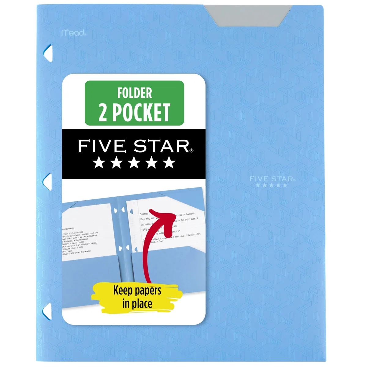 Pacific Blue plastic folder with stay-put tabs, 8.5 x 11 inches, two pockets