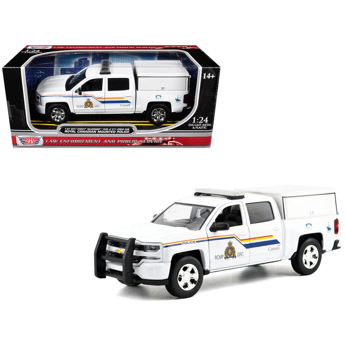 MOTORMAX MOTORMAX 2017 Chevrolet Silverado 1500 LT Z71 Crew Cab RCMP White 1/27 Diecast Hobby Collectible — product photo