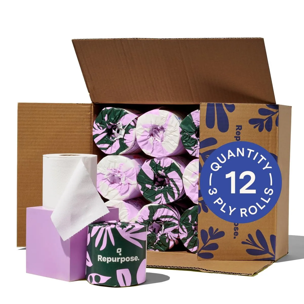 White bamboo toilet paper rolls in rectangular pack
