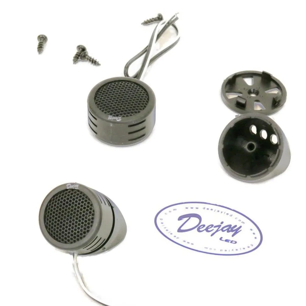 Pair of small metallic tweeters with dome diaphragms