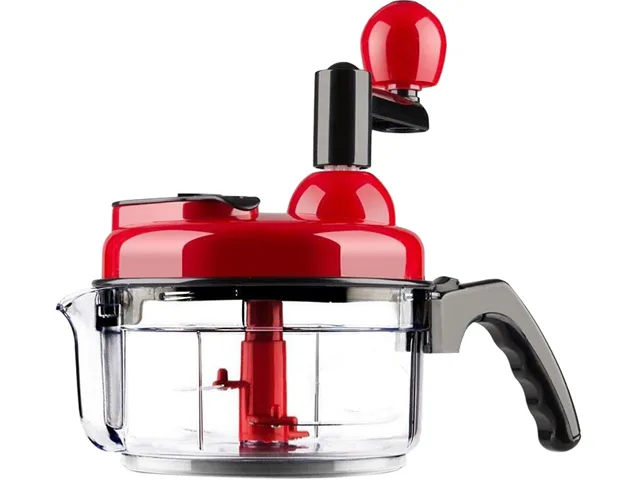 Transparent 1.5 L bowl on white base with hand crank and lid