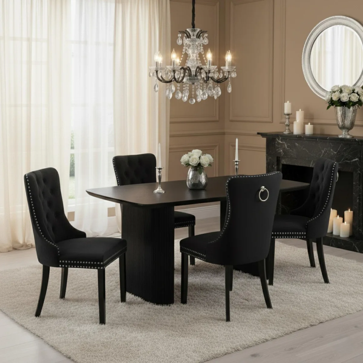 Sumdeal Sumdeal 5-Piece Dining Set 67x35.4x30in Black MDF Velvet Chairs — product photo