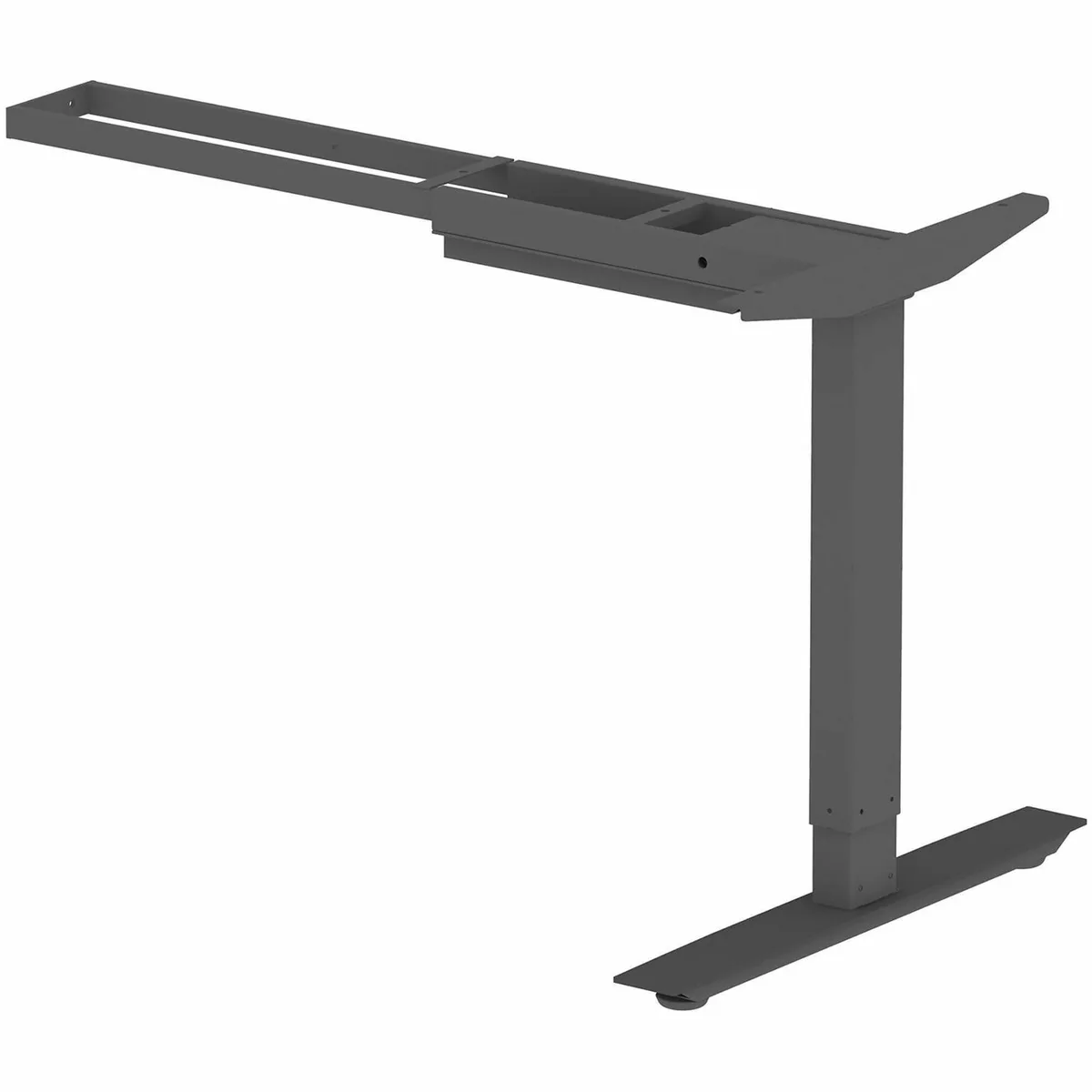 Black metal third-leg base with control box and dual motor, height adjustable from 26.57 to 45 inches