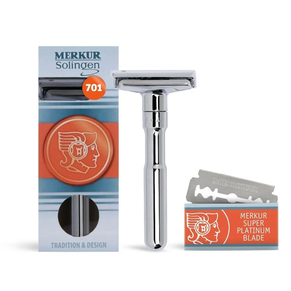 Bright chrome adjustable safety razor with twist handle and snap-on cap
