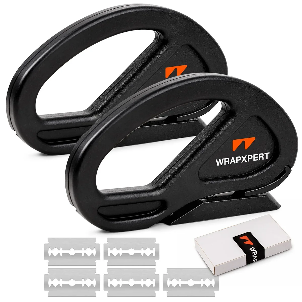Two black handheld cutters with concealed blades and ergonomic grips