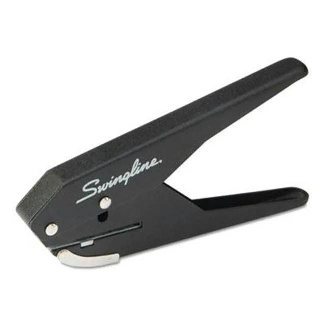 Swingline 74017 one-hole punch, slim plier-style handle, metal body, chip tray